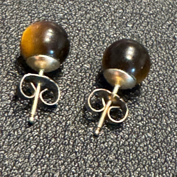 Gemstone tiger eye stud - gold filled setting & backs - Picture 2 of 2